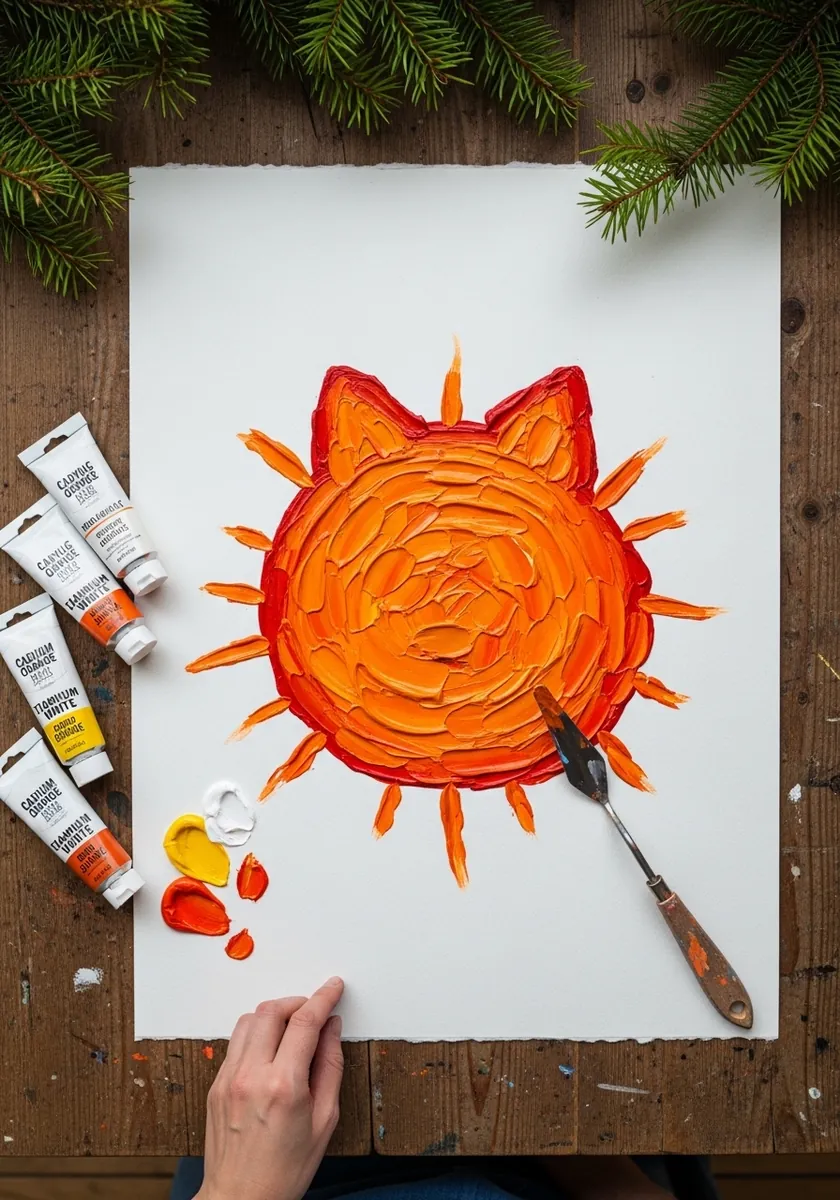 Bright orange cat shape built from thick palette knife strokes of acrylic paint