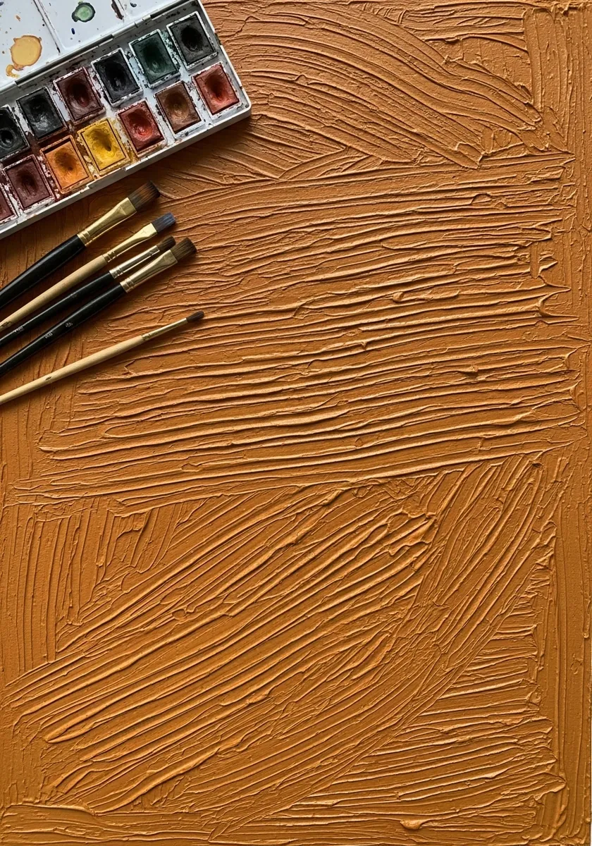 Artist painting a thick textured ochre ground with visible brush marks