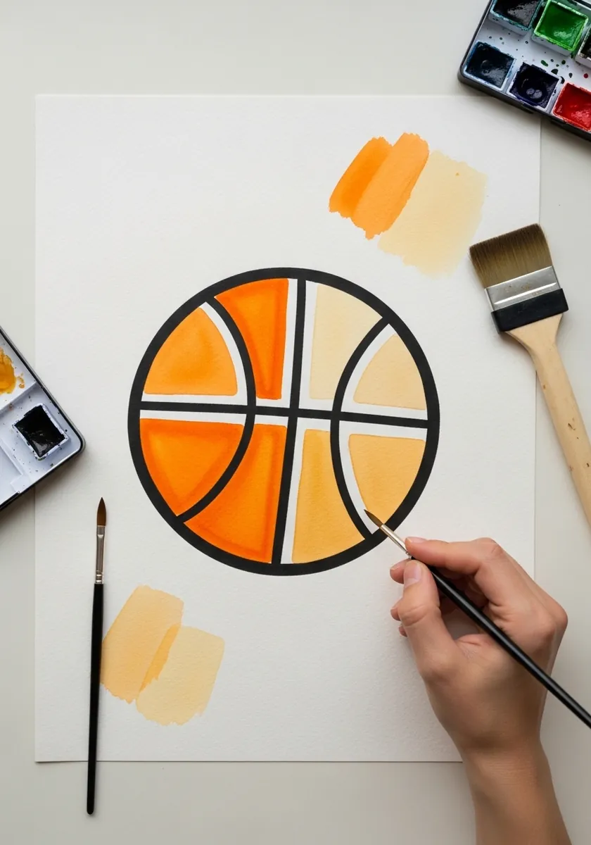 Flat orange basketball with a heavy black outline and simple seam lines