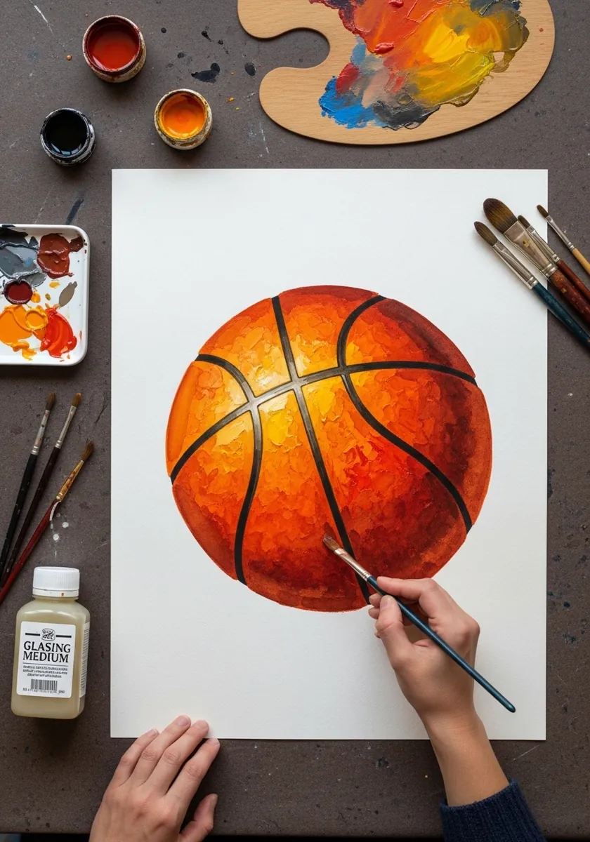 Intensely saturated orange basketball glowing against a dark background