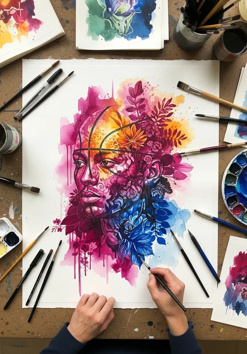 Player's profile filled with flowers and color in a double exposure style